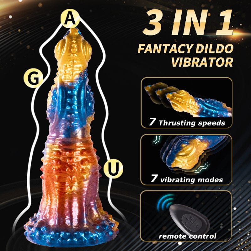 Bunter elektrischer Teleskop-Vibrationsdildo Golden Phoenix mit Fernbedienung