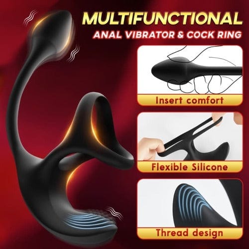 3 in 1 sphärischer vibrierender Analplug-Hodenstimulator mit Penisring