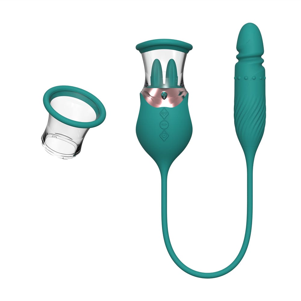 4 In 1 Rose Tongue G Spot Vibrator Clitoral Nipple Sucker Pump Stimulator