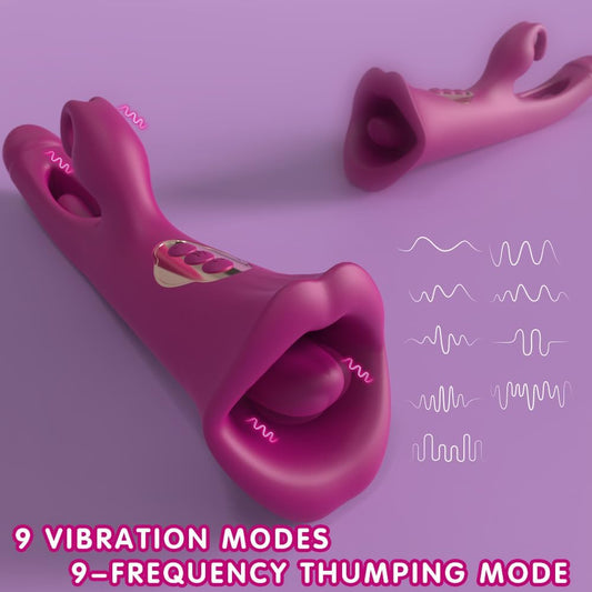 4 IN 1 Rose Muncher Rabbit Vibrator Licking Vibrating Flapping Clit Nipple Stimulator