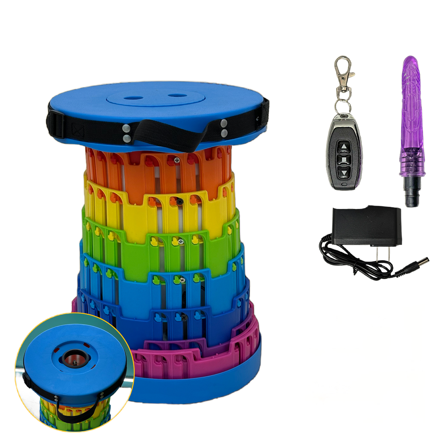 TOYHEERG Rainbow Telescopic Chair Sex Dildo Machine Outdoor Stimulation