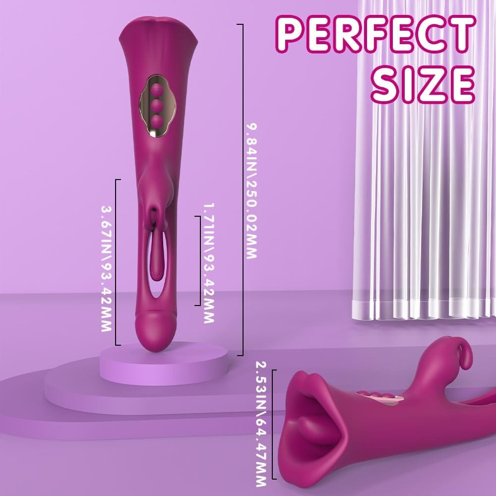 4 IN 1 Rose Muncher Rabbit Vibrator Licking Vibrating Flapping Clit Nipple Stimulator