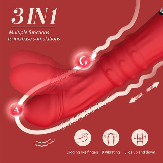 3 In 1 Steel Ball Sliding Heating Clitoral G-Spot Vibrators