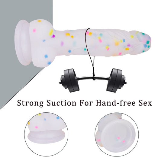 7.1in Jelly Particles Rainbow Transparent Realistic Dildo With Suction Cup