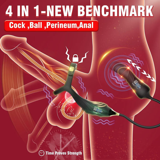 2 In 1 penis Ring thrusting anal Prostate Massager with Adjustable ring buckle