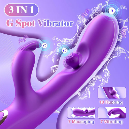 3 In 1 Rabbit Vibrator 360°Rotation Clitoral G Spot Stimulator