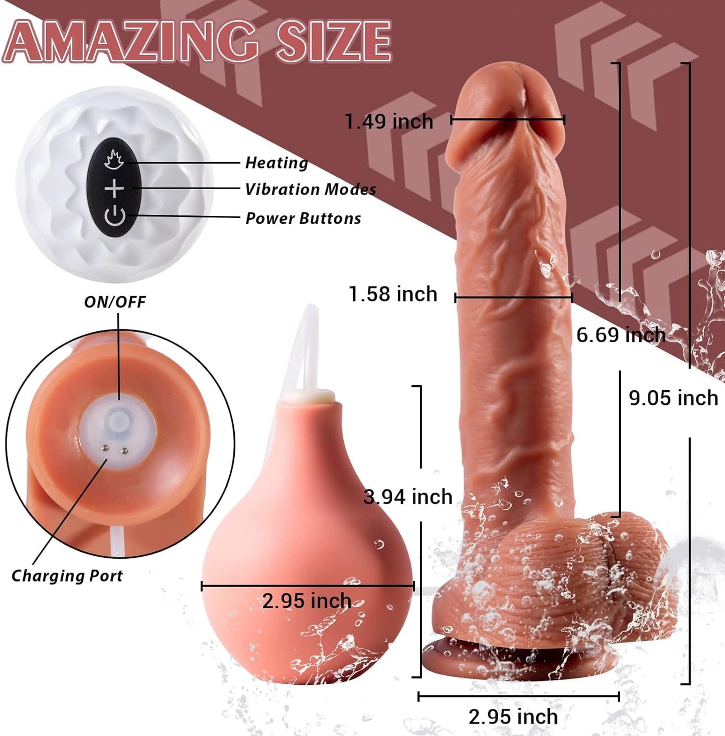 9 inch Silicone Vibrating Squirting Dildo with Remote Control 7 Vibration Modes
