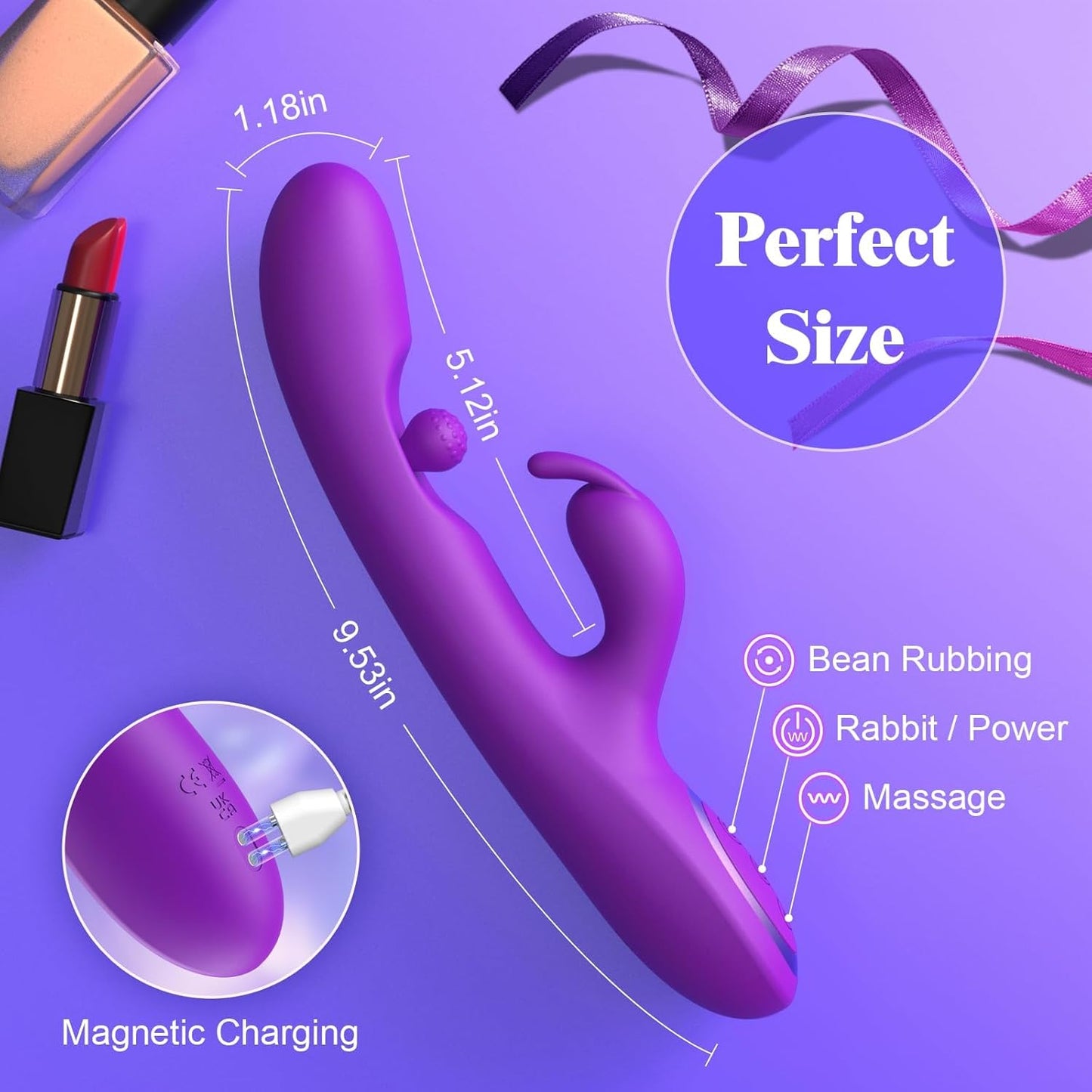 3 In 1 Rabbit Vibrator 360°Rotation Clitoral G Spot Stimulator