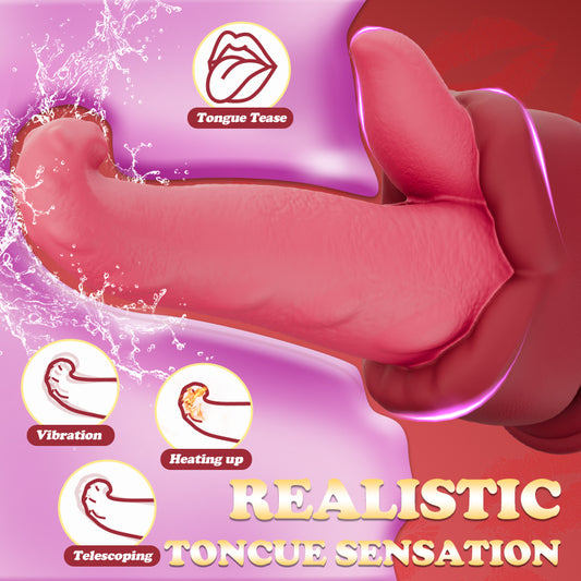 Realistic Tongue Thrusting Heating Fantasy Dildo With Suction Cup