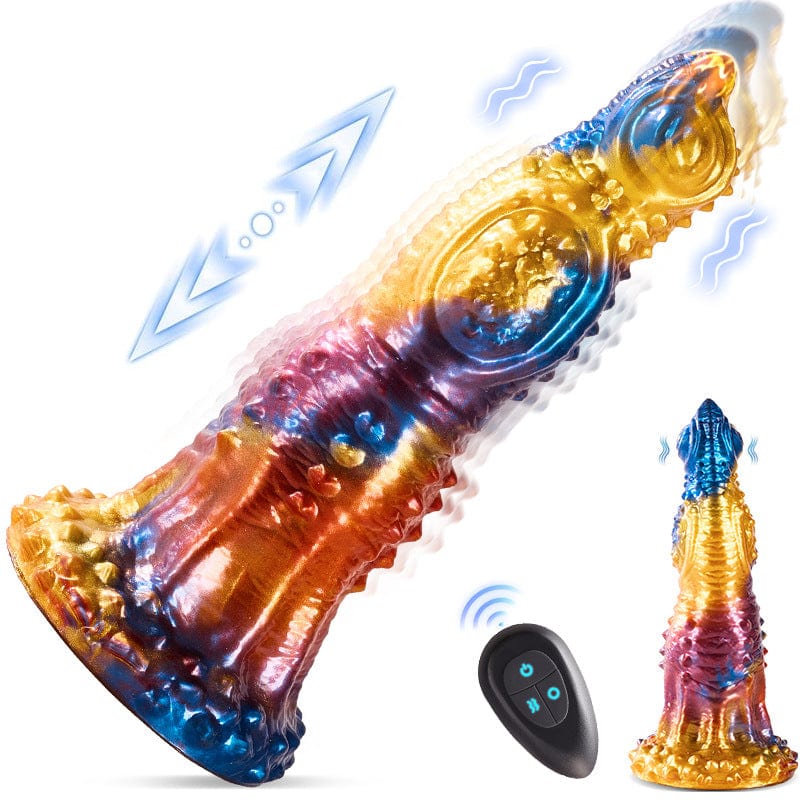 Bunter elektrischer Teleskop-Vibrationsdildo Golden Phoenix mit Fernbedienung