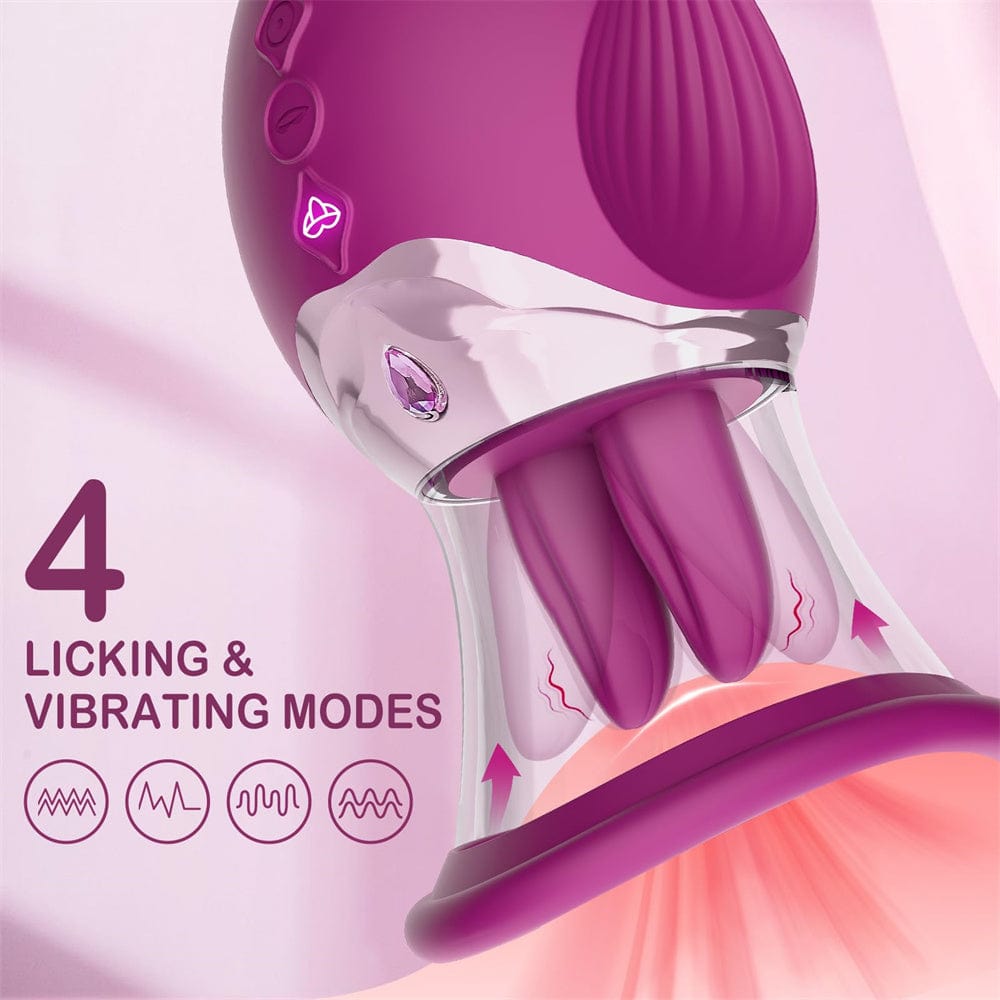 4 In 1 Rose Tongue G Spot Vibrator Clitoral Nipple Sucker Pump Stimulator