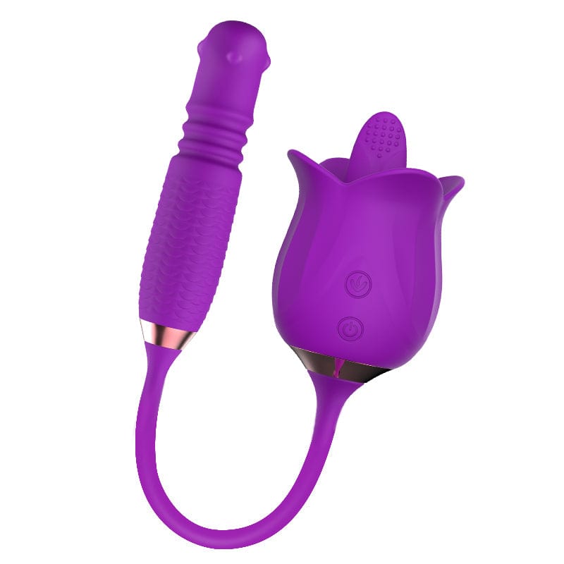 3-in-1 Blooming Sexy Pink Rose Toy Rotating Pearls Telescopic Vibrator