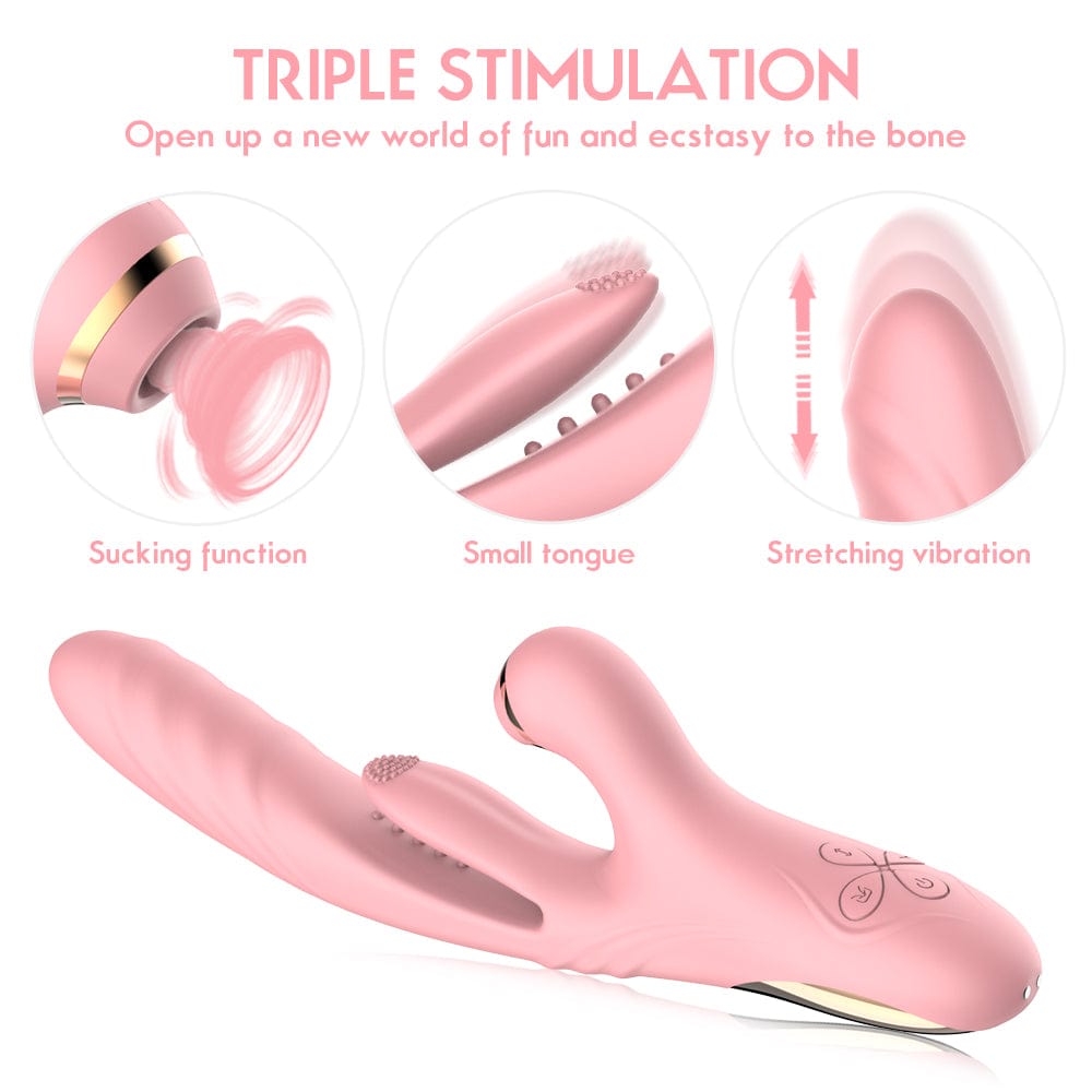 3-in-1 Saug- und Stoßvibrator mit Zunge für Klitoris und G-Punkt