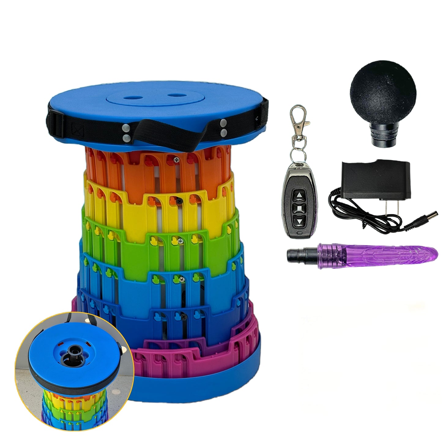 TOYHEERG Rainbow Telescopic Chair Sex Dildo Machine Outdoor Stimulation