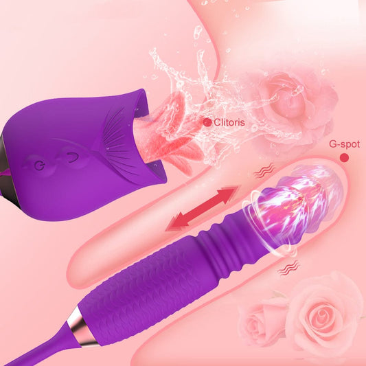 Purple Rose Toy Rotating Pearls Telescopic Tongue-licking Vibrator