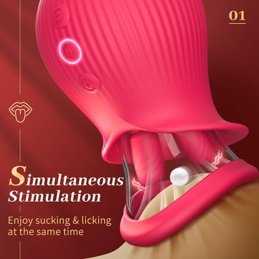 Rose Romeo - 3in1 Rose Sex Toy with 2 Suction Cups, Adult Toys Female Clitoral Nipple Vibrators with 10 Licking Sucking Vibrating