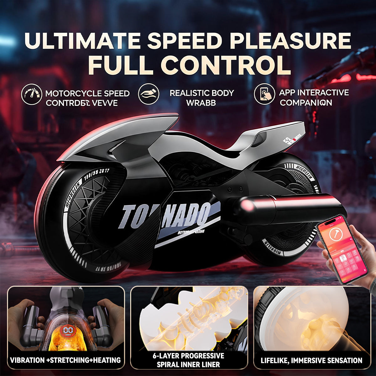 Tornado Night Ride Heavy-Duty Motorized Telescopic Masturbator Cup