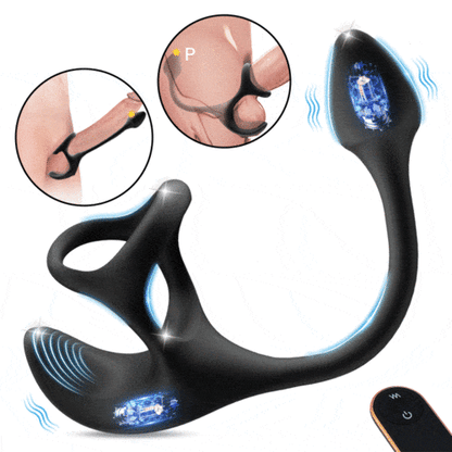 3 in 1 sphärischer vibrierender Analplug-Hodenstimulator mit Penisring