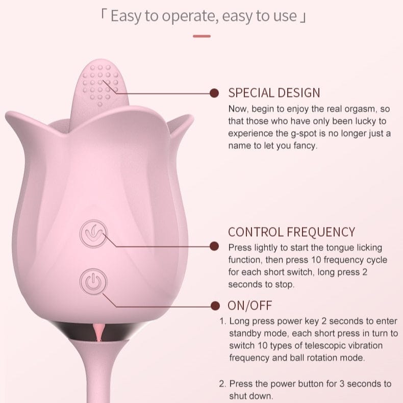 3-in-1 Blooming Sexy Pink Rose Toy Rotating Pearls Telescopic Vibrator