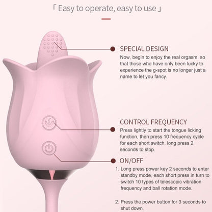 3-in-1 Blooming Sexy Pink Rose Toy Rotating Pearls Telescopic Vibrator