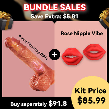 [Bundle Sale] 6.33% Off - 9 - inch Thrusting Dildo & APP-controlled Rose Nipple Clamp Vibrator