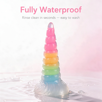 Rainbow Unicorn Spiral Tiered Liquid Silicone Dildo
