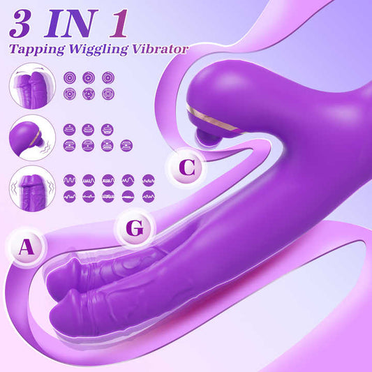 3-in-1-Dildovibrator mit Klitorisklopfen und Wackeln im G-Punkt