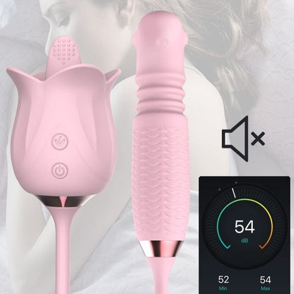 3-in-1 Blooming Sexy Pink Rose Toy Rotating Pearls Telescopic Vibrator