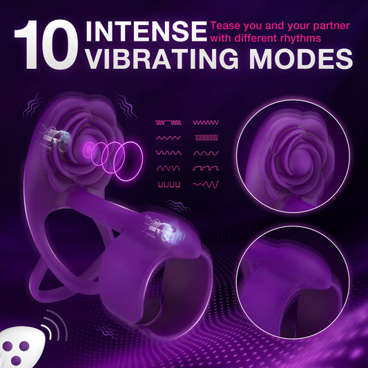 3-in-1 vibrierender Rosen-Penisring mit 10 Vibrationen