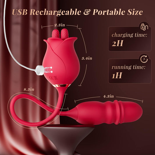 Rose Tongue Rose 10 Licking Thrust Clitoral Nipple Anal G Spot Vibrator