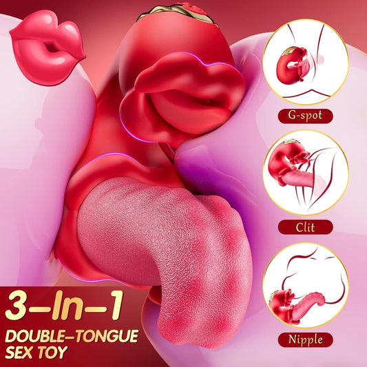 3-in-1-Zungenstoßvibrator-Dildo mit 10 Klitoris-Leck- und Schaukelmodus 