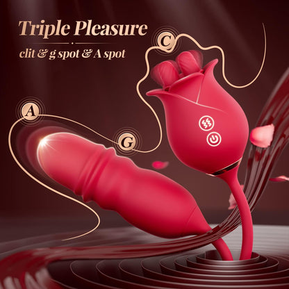 Rose Tongue Rose 10 Licking Thrust Clitoral Nipple Anal G Spot Vibrator