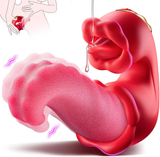 3-in-1-Zungenstoßvibrator-Dildo mit 10 Klitoris-Leck- und Schaukelmodus 