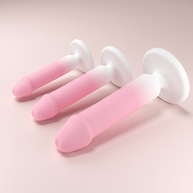 Gradient Pink Silicone Realistic Dildo Anal Plug