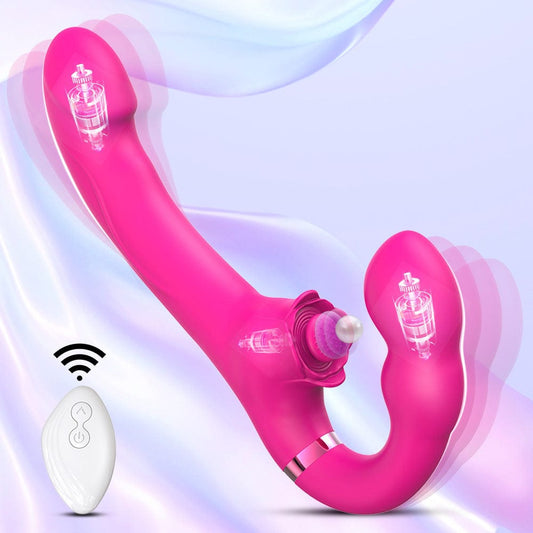 Lesbian 3 in 1 Double Ended Vibrator for Clitoris Vagina Stimulation with Remote Control