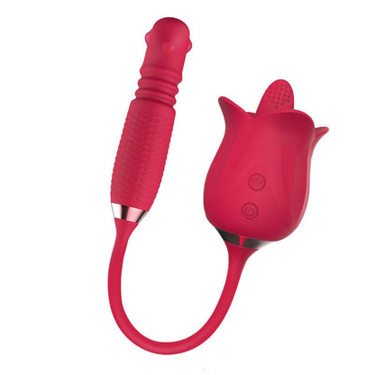3-in-1 Blooming Sexy Pink Rose Toy Rotating Pearls Telescopic Vibrator