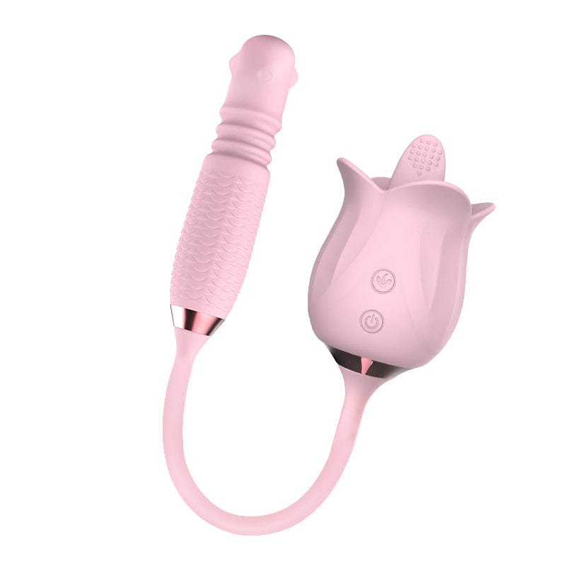 3-in-1 Blooming Sexy Pink Rose Toy Rotating Pearls Telescopic Vibrator