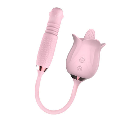 3-in-1 Blooming Sexy Pink Rose Toy Rotating Pearls Telescopic Vibrator