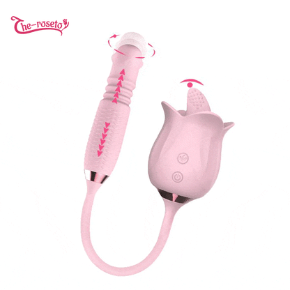 3-in-1 Blooming Sexy Pink Rose Toy Rotating Pearls Telescopic Vibrator