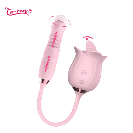 3-in-1 Blooming Sexy Pink Rose Toy Rotating Pearls Telescopic Vibrator