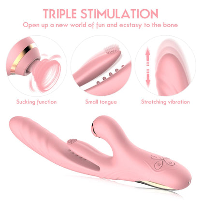 3-in-1 Saug- und Stoßvibrator mit Zunge für Klitoris und G-Punkt 